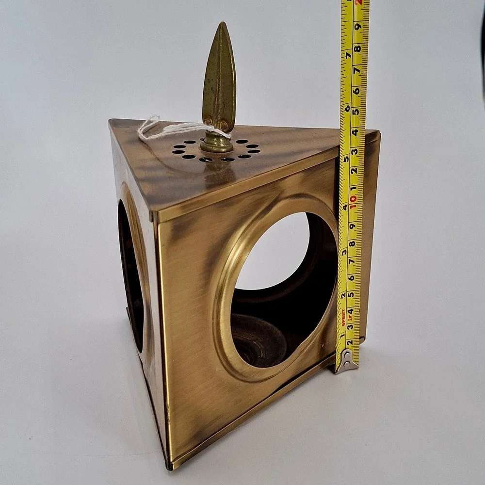 Vintage Copper Craft Solid Brass Triangular Candle Lanterns Votive Holders Pair